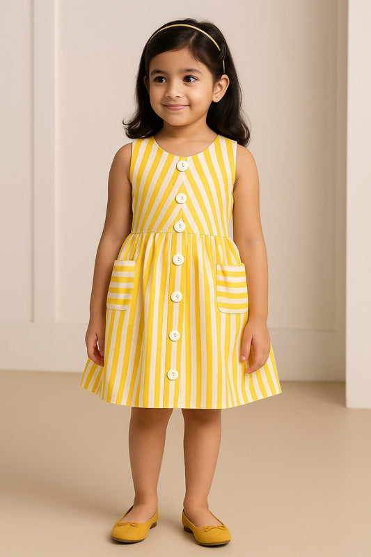 Girls Yellow & White Striped Button-Down Dress