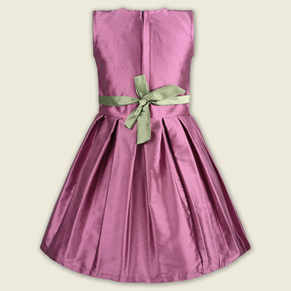 Girls Pleated Bow Pearl Embellished Party Dress