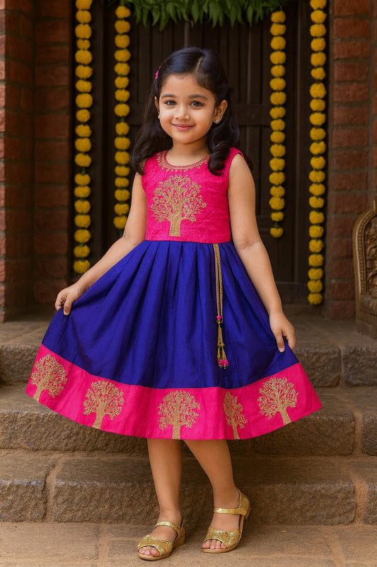 Baby Girls Silk Embroidered Ethnic Frock - Blue