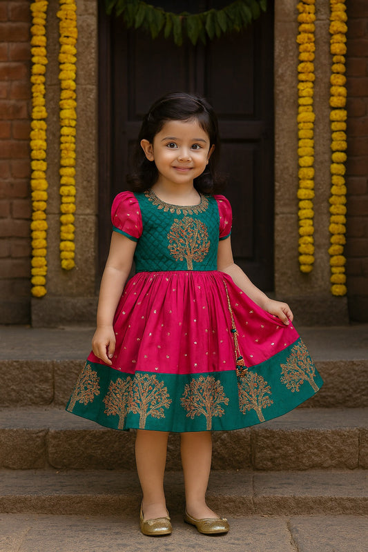 Baby Girls Silk Embroidered Ethnic Frock Dress