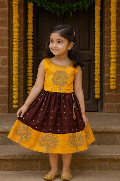 Girls Floral Printed A-line Strap neck dress
