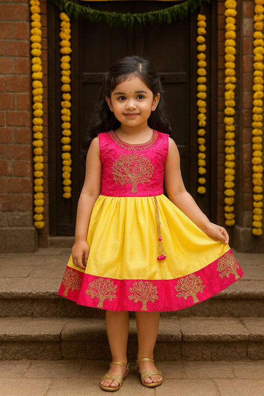 Girls Embroidered Fit and Flare Ethnic Dress