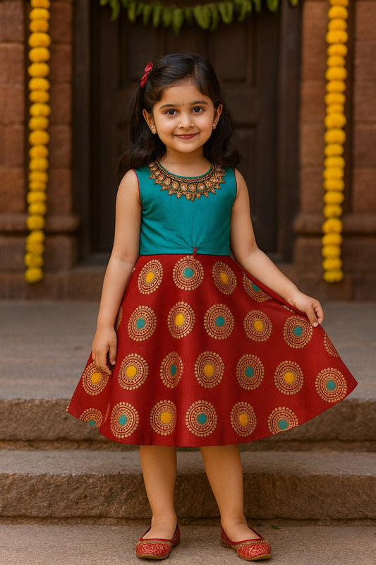 Girls Embroidered Fit and Flare Dress