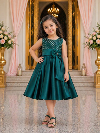 Girls Embroidered Bow Casual Dress