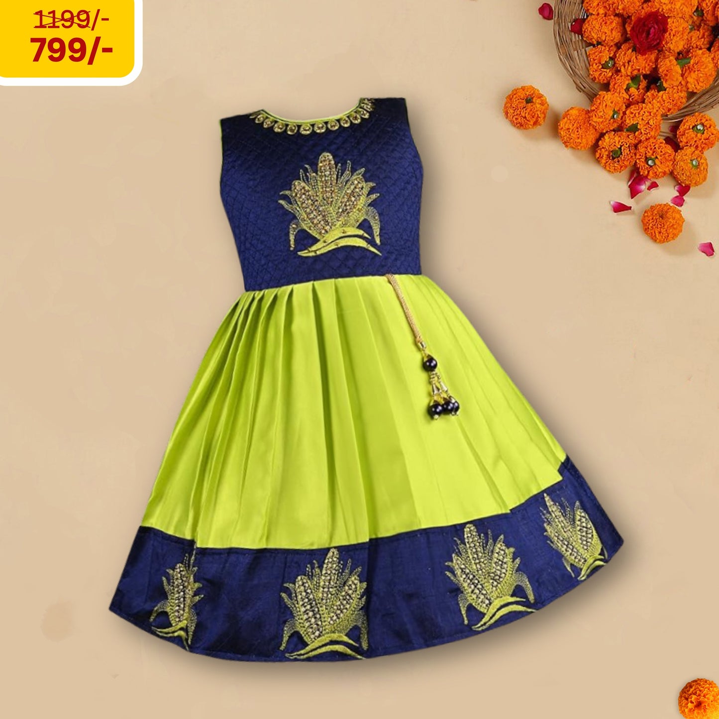 Girls Embroidered Flared Ethnic Dress