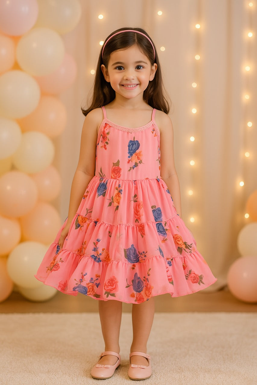 Girls Floral Printed Fit and Flare Dress