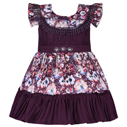 Girls Floral Print Casual Dress with Ruffled Hem