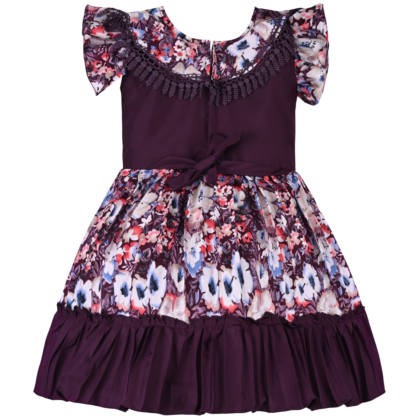 Girls Floral Print Casual Dress with Ruffled Hem
