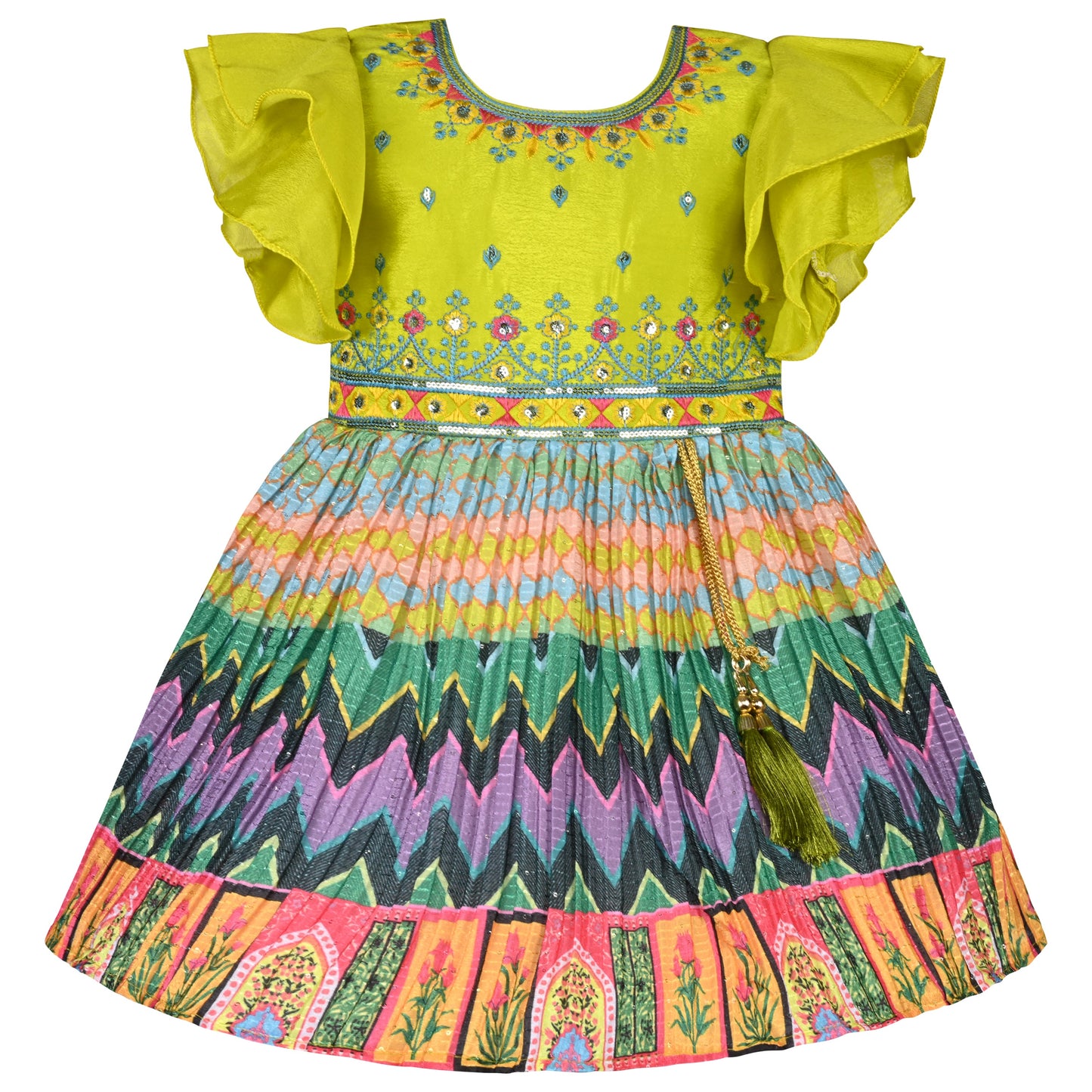 Girls Ethnic Printed and Embroidered Dress