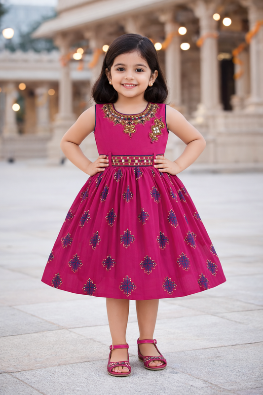 Girls Floral Print Fit and Flare Frock Dress