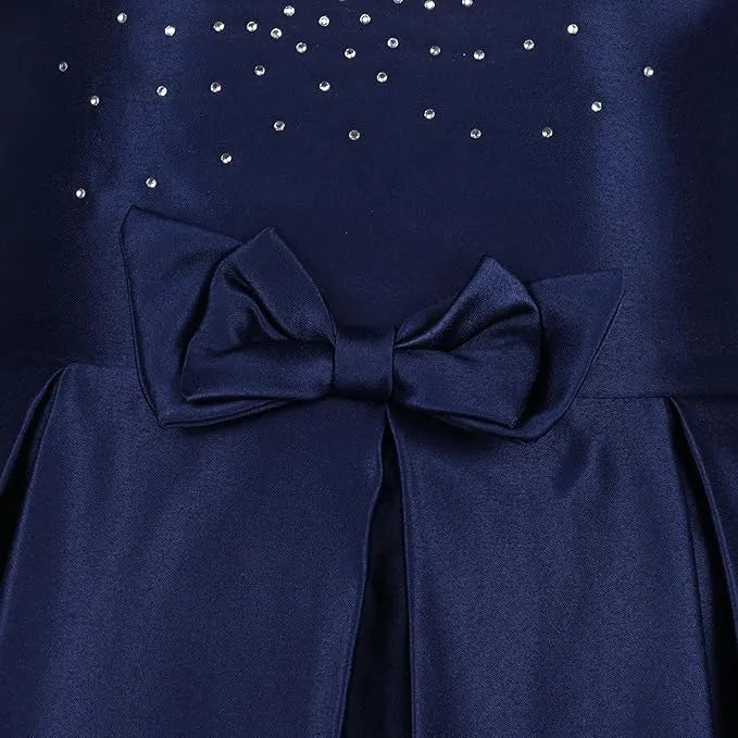 Girls Solid Lycra Party Frock with Bow Detail