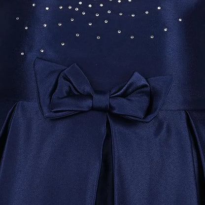 Girls Solid Lycra Party Frock with Bow Detail