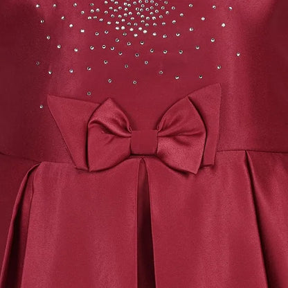 Girls Solid Lycra Party Frock with Bow Detail