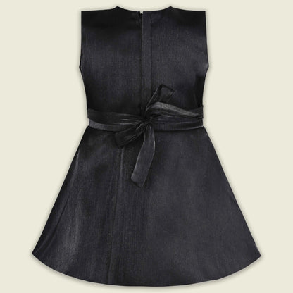 Girls Solid Pleated Satin Fit and Flare Frock Dress