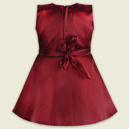 Girls Solid Pleated Satin Fit and Flare Frock Dress