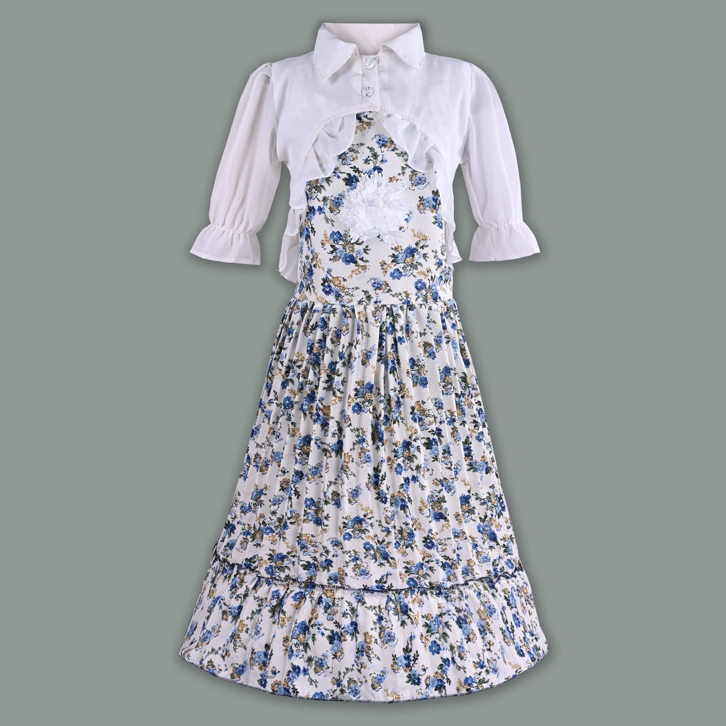 Girls Floral Print Tiered Dress with Shirt Top