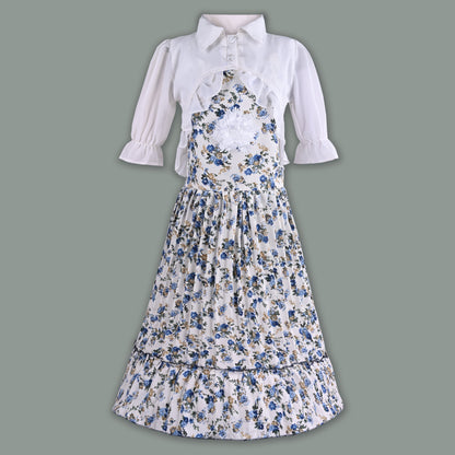 Girls Floral Print Tiered Dress with Shirt Top