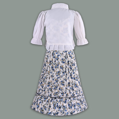 Girls Floral Print Tiered Dress with Shirt Top