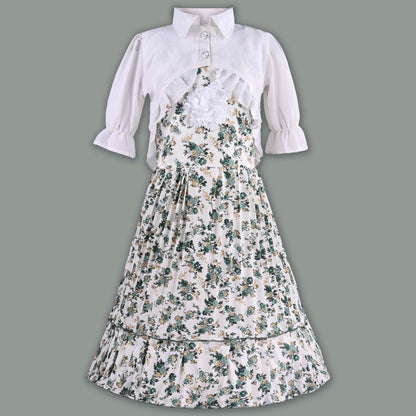 Girls Floral Print Tiered Dress with Shirt Top