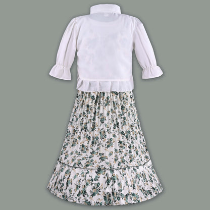 Girls Floral Print Tiered Dress with Shirt Top