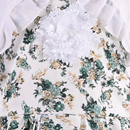 Girls Floral Print Tiered Dress with Shirt Top