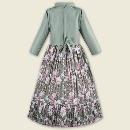 Girls Floral Print Satin Collared Casual Dress fe3444