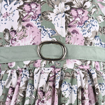 Girls Floral Print Satin Collared Casual Dress fe3444