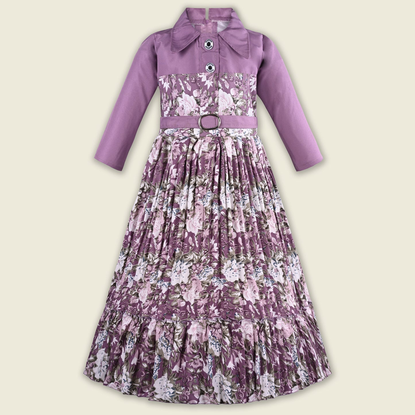 Girls Floral Print Satin Collared Casual Dress fe3444