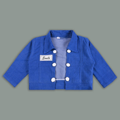 Girls Polka Print Flared Casual Dress with Jacket