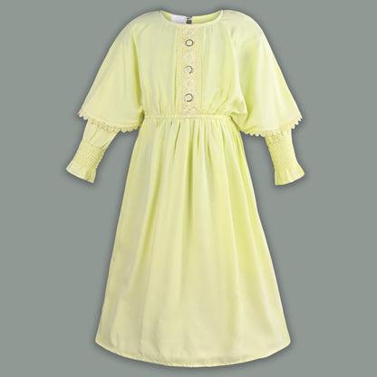 Girls Full Sleeve Rayon Casual Dress with Lace Detailing