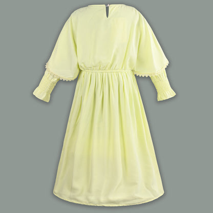 Girls Full Sleeve Rayon Casual Dress with Lace Detailing