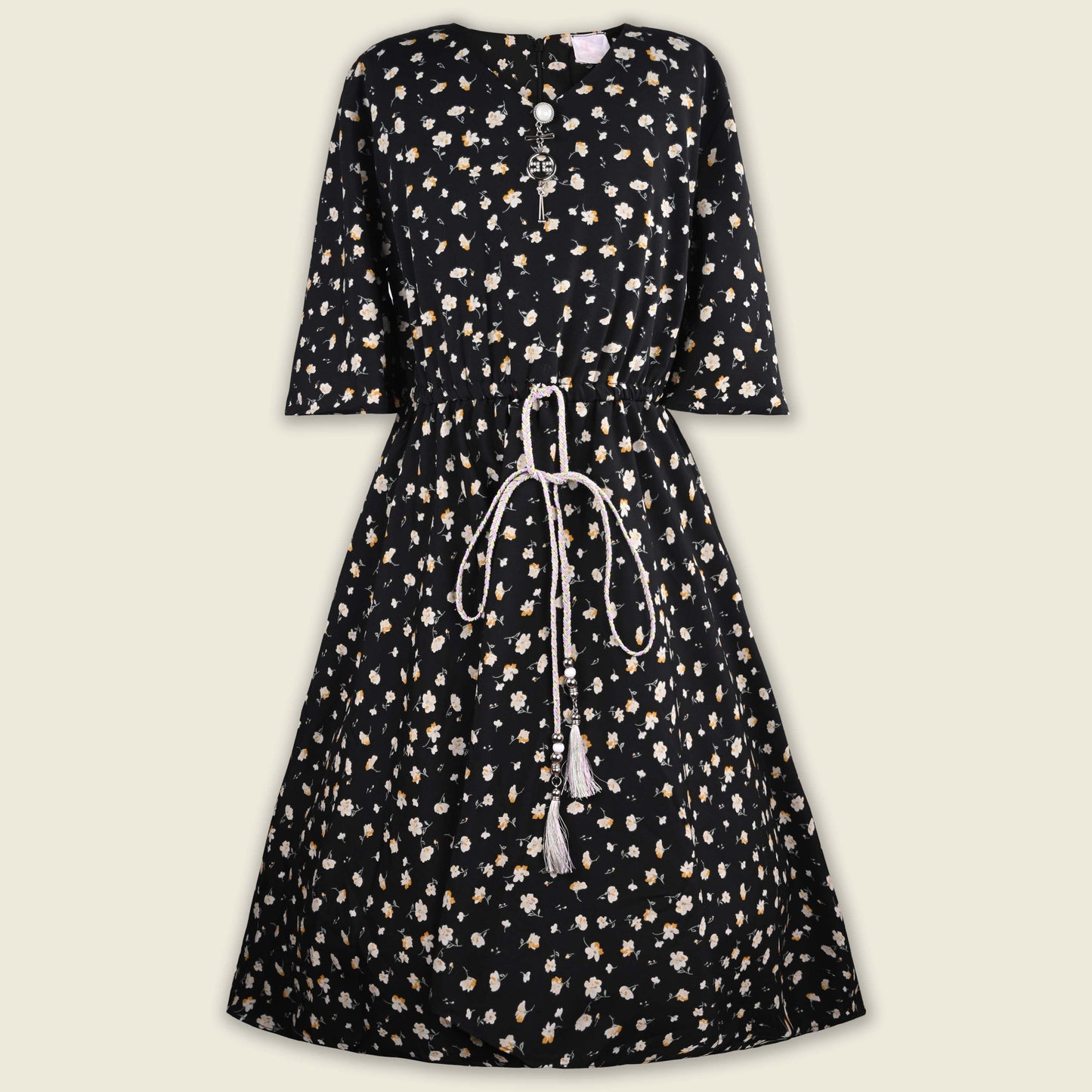 Girls Floral Print Flared Sleeve Casual Dress