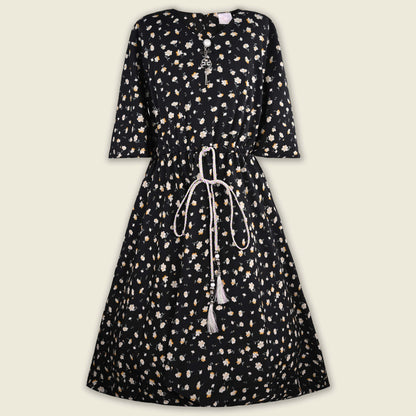 Girls Floral Print Flared Sleeve Casual Dress