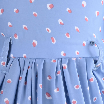 Girls Printed Flared Casual Dress with Puff Sleeves