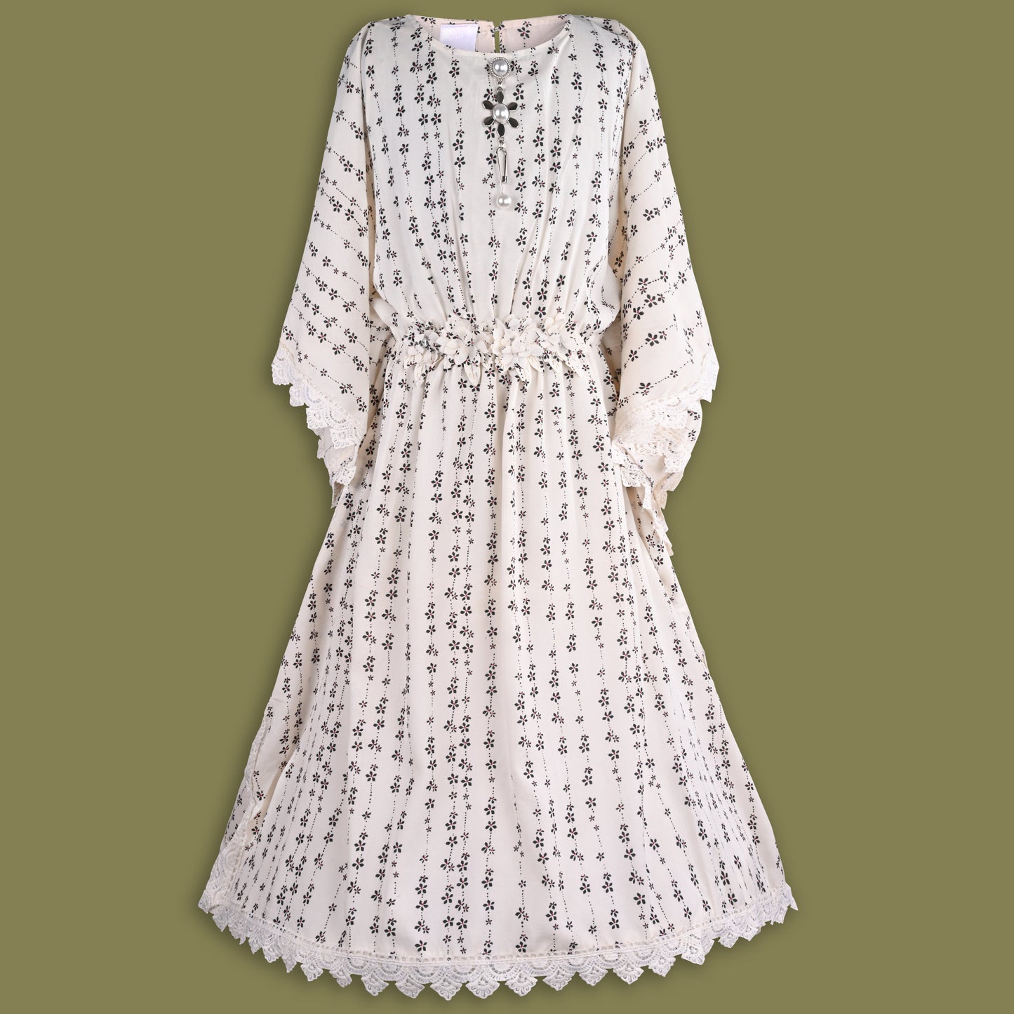 Girls Kaftan Style Casual Dress with Lace Embellishment