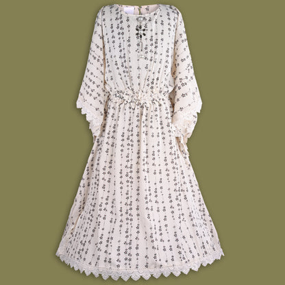 Girls Kaftan Style Casual Dress with Lace Embellishment