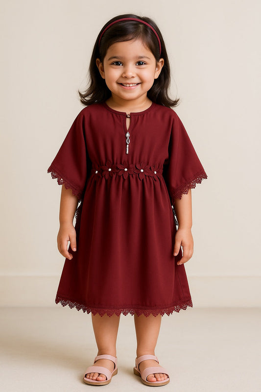 Girls Casual Dress with Lace Embellishment  fe3484