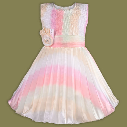 Girls Pearl Embellished Pleated Party Dress