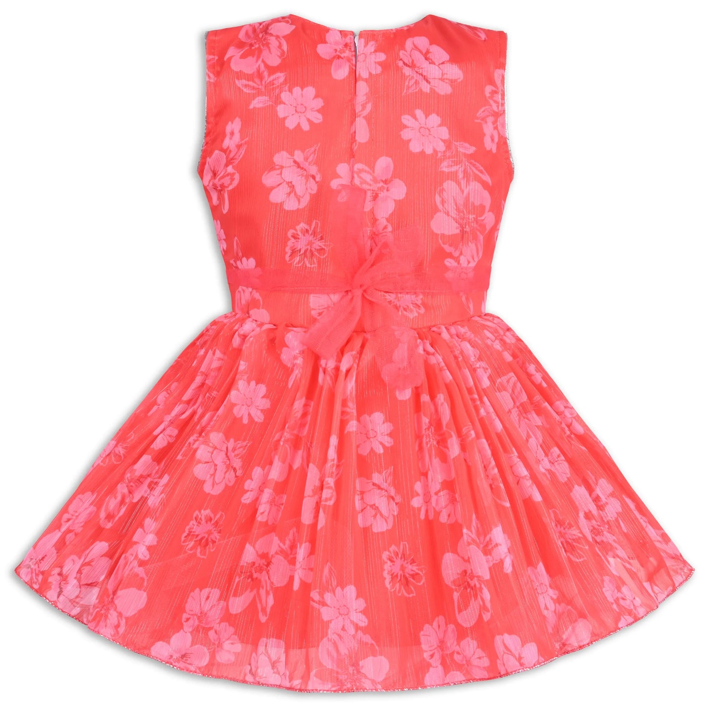 Girls Chiffon Party Dress with Floral Print & Stone Belt