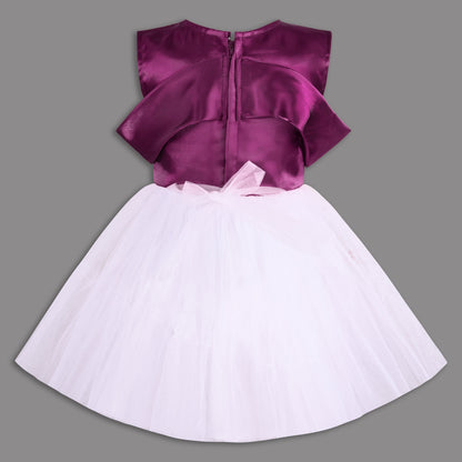 Elegant Satin & Net Party Dress for Girls â€“ Sleeveless Design with Bow and Embellished Lace Skirt