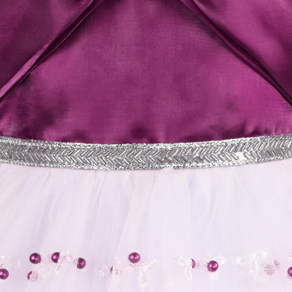 Elegant Satin & Net Party Dress for Girls â€“ Sleeveless Design with Bow and Embellished Lace Skirt