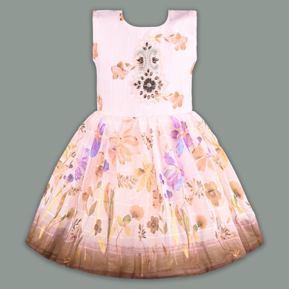 Baby Girls Georgette Party Wear Dress with Jacket | Floral Printed Frock & Embellished Inner Dress | Birthday & Festive Outfit