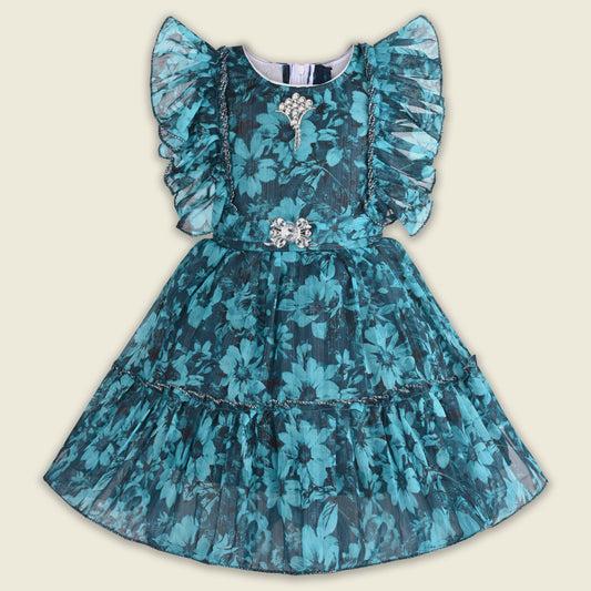 Baby Girls Georgette Party Wear Dress with Ruffle Sleeves