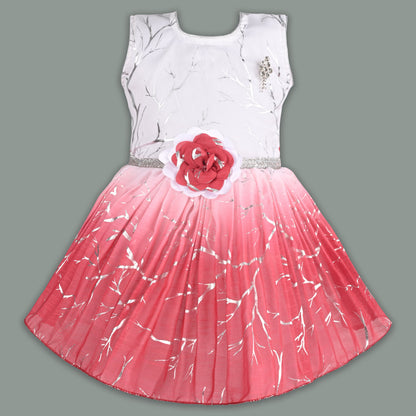 Baby Girls Chiffon Party Wear Dress | Ombre Floral Frock with Waist Flower & Stone Work | Birthday & Festive Outfit