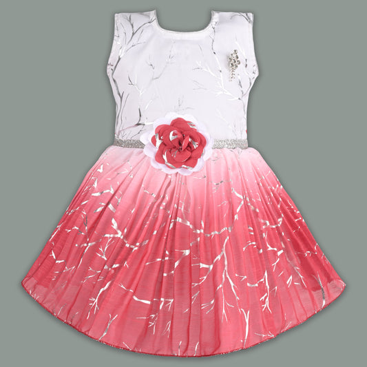 Baby Girls Chiffon Party Wear Dress | Ombre Floral Frock with Waist Flower & Stone Work | Birthday & Festive Outfit