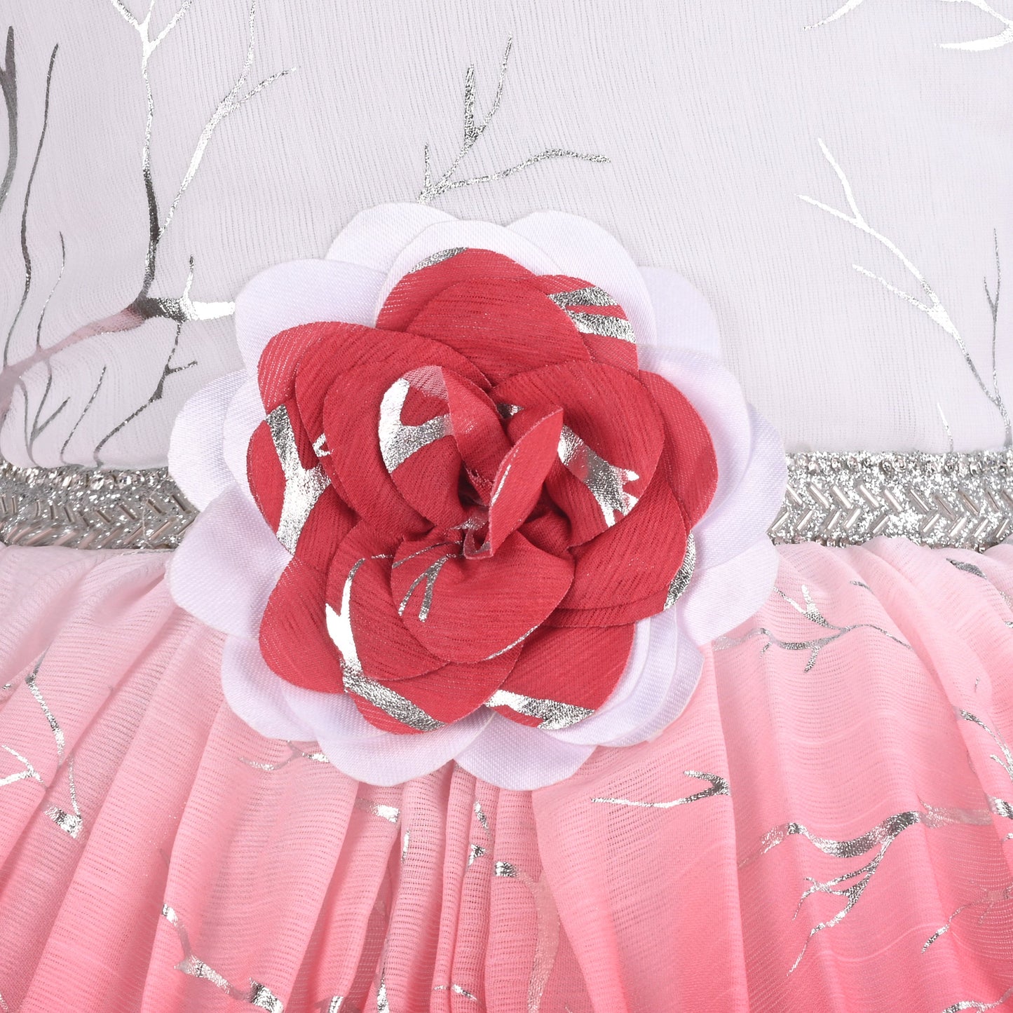 Baby Girls Chiffon Party Wear Dress | Ombre Floral Frock with Waist Flower & Stone Work | Birthday & Festive Outfit