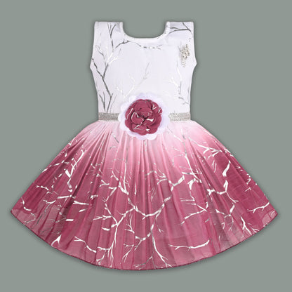 Baby Girls Chiffon Party Wear Dress | Ombre Floral Frock with Waist Flower & Stone Work | Birthday & Festive Outfit