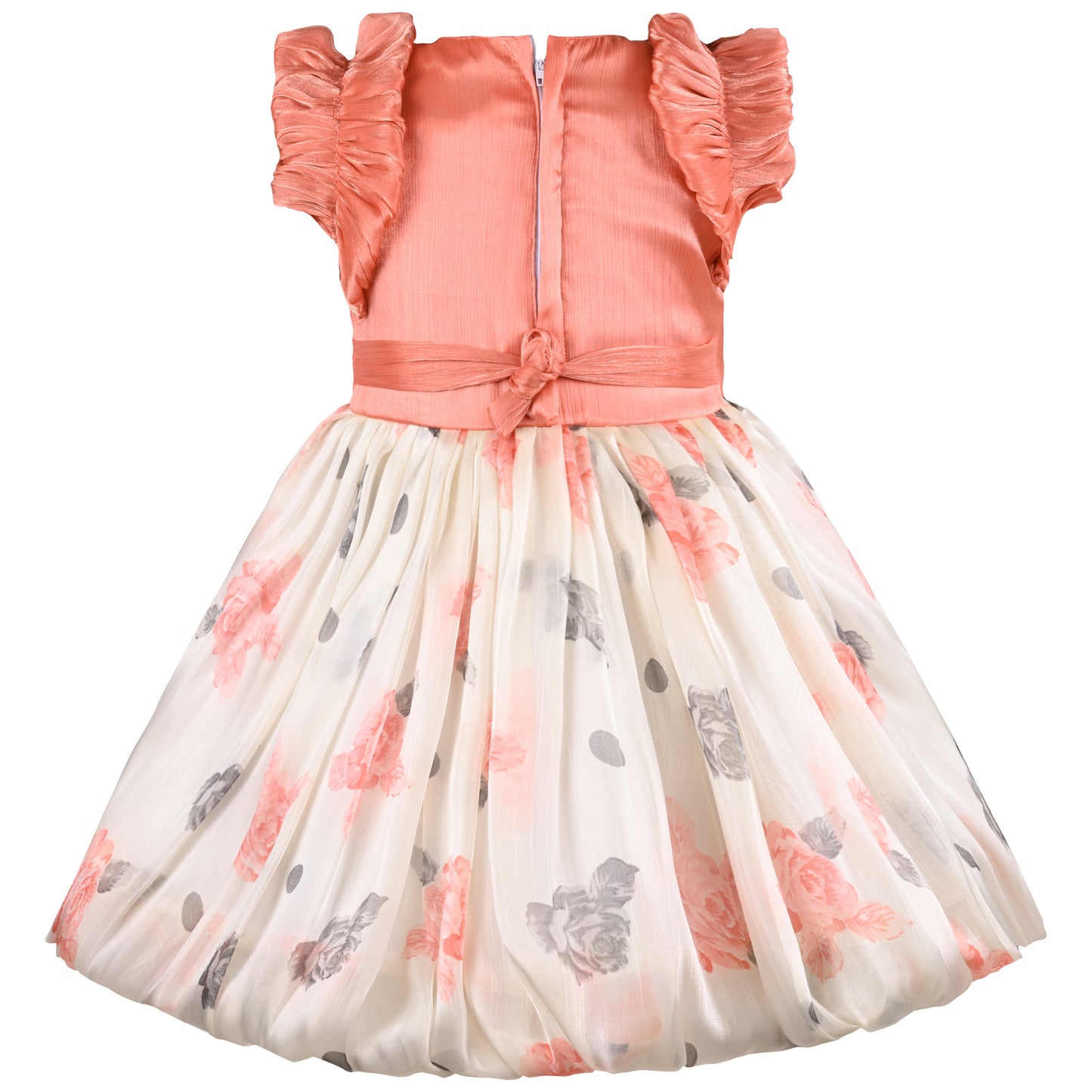 Girls Floral Print Embellished Balloon Party Dress