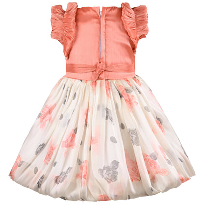 Girls Floral Print Embellished Balloon Party Dress