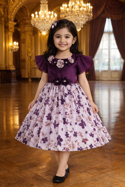 Girls Floral Embellished Printed Party Dress